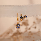 Sapphire Flower Earrings Set Silver 18K Gold Plated