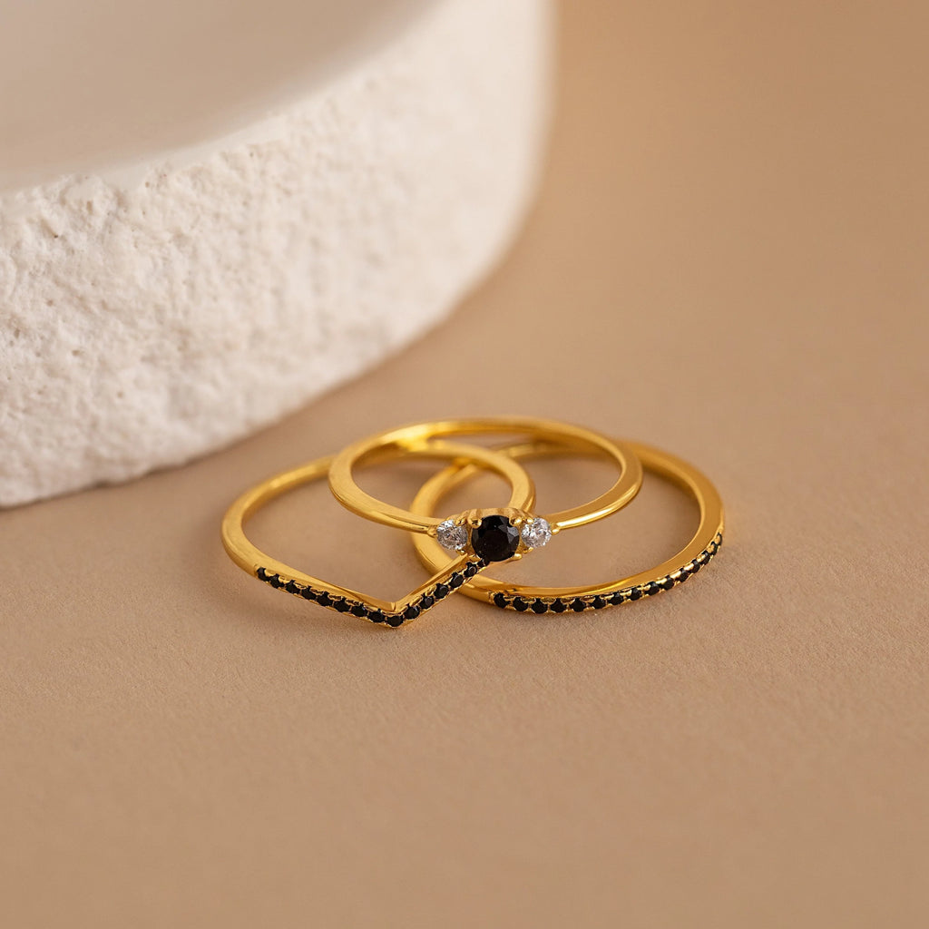 Set of 3 Black Diamond Rings Collection