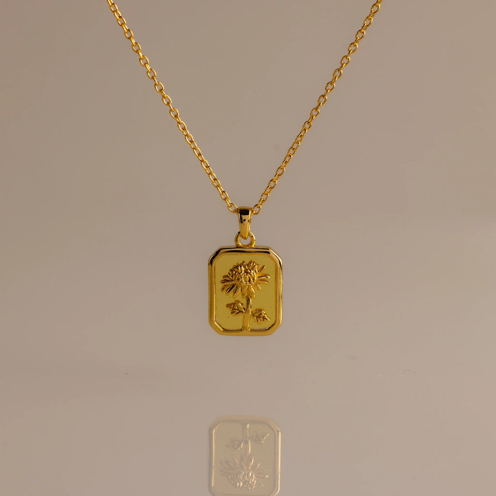 Birth Flower Charm Necklace Silver 18K Gold Plated