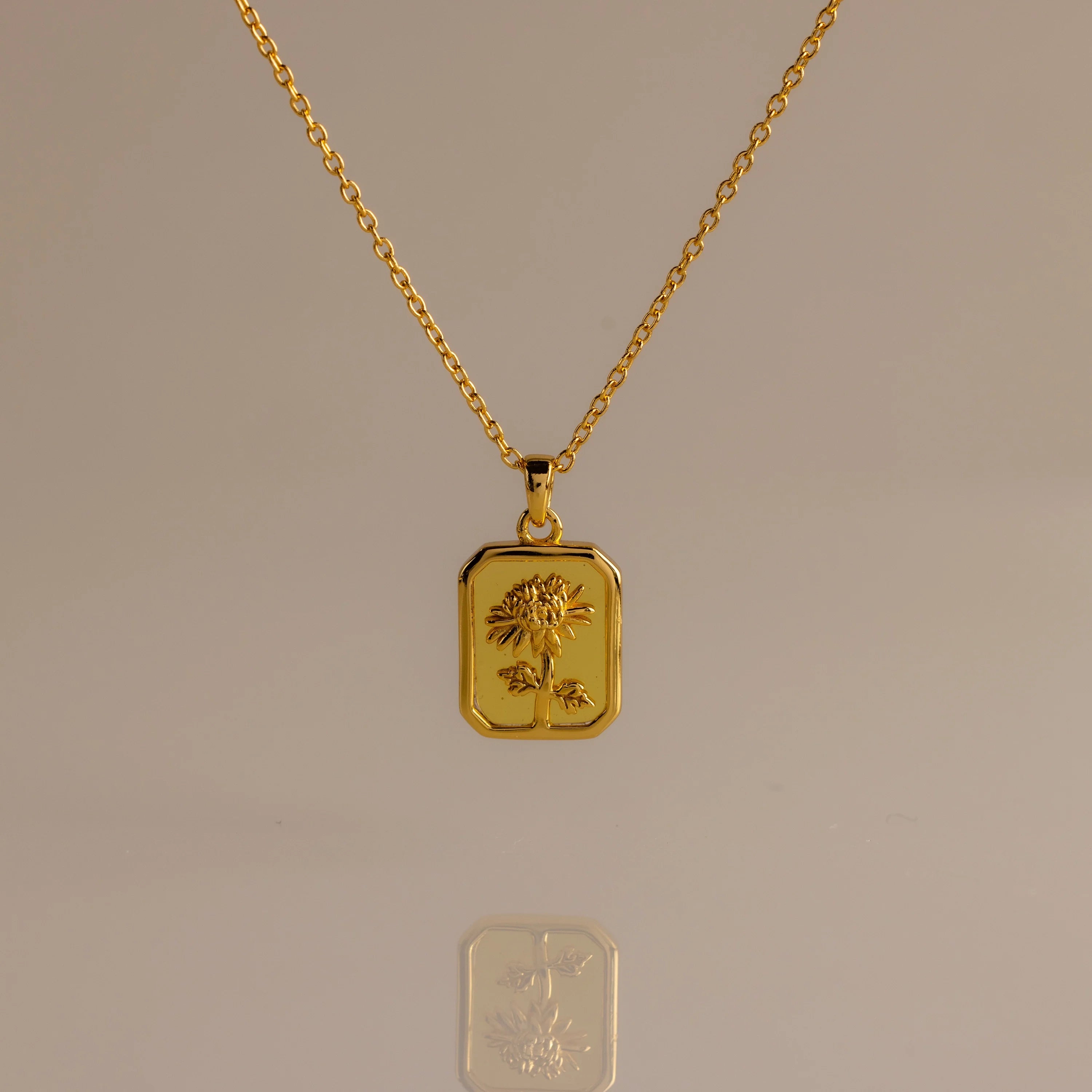Birth Flower Charm Necklace Silver 18K Gold Plated