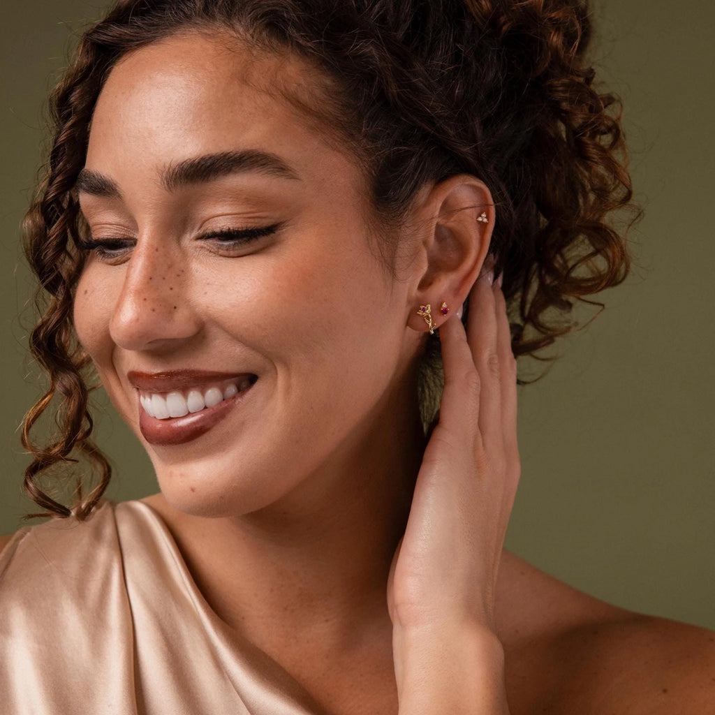 Birth Flower Stud Earrings Silver 18K Gold Plated