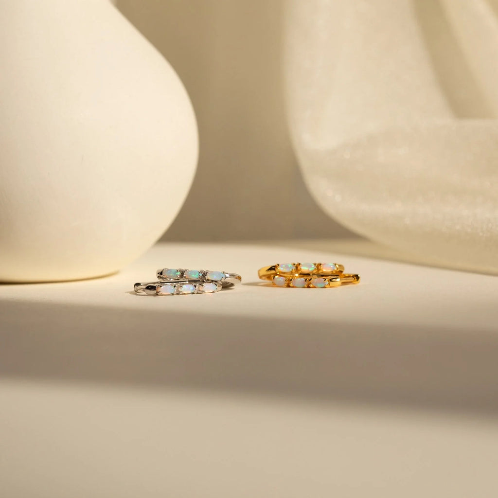 Halo Opal Hoops Silver 18K Gold Plated