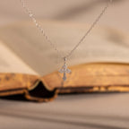 Diamond Vintage Cross Necklace Silver 18K Gold Plated