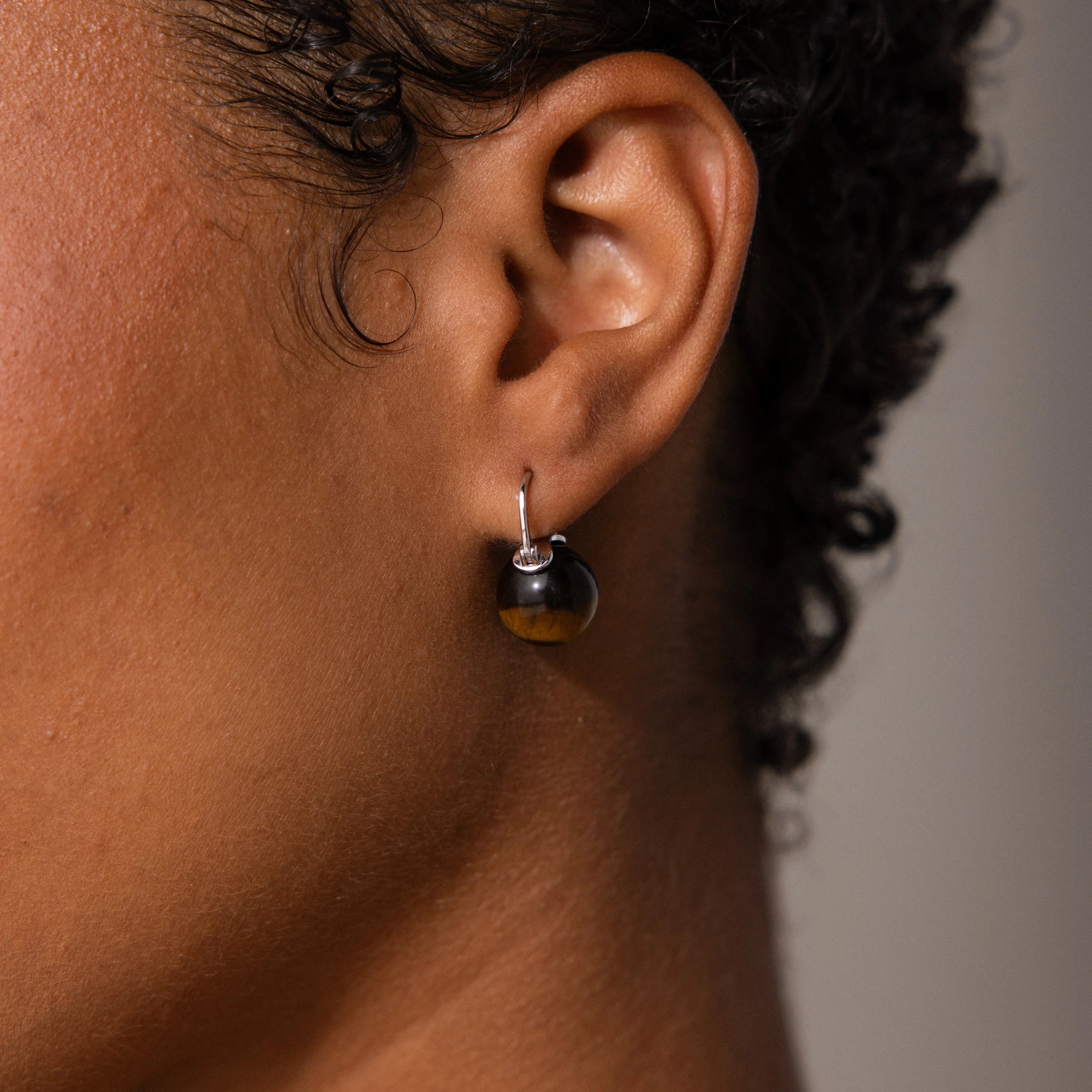 Tiger's Eye Dome Drop Earrings Silver 18K Gold Plated