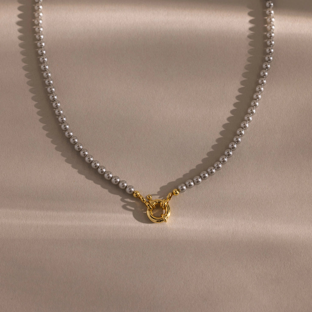 Grey Pearl Charm Necklace Silver 18K Gold Plated