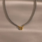 Grey Pearl Charm Necklace Silver 18K Gold Plated