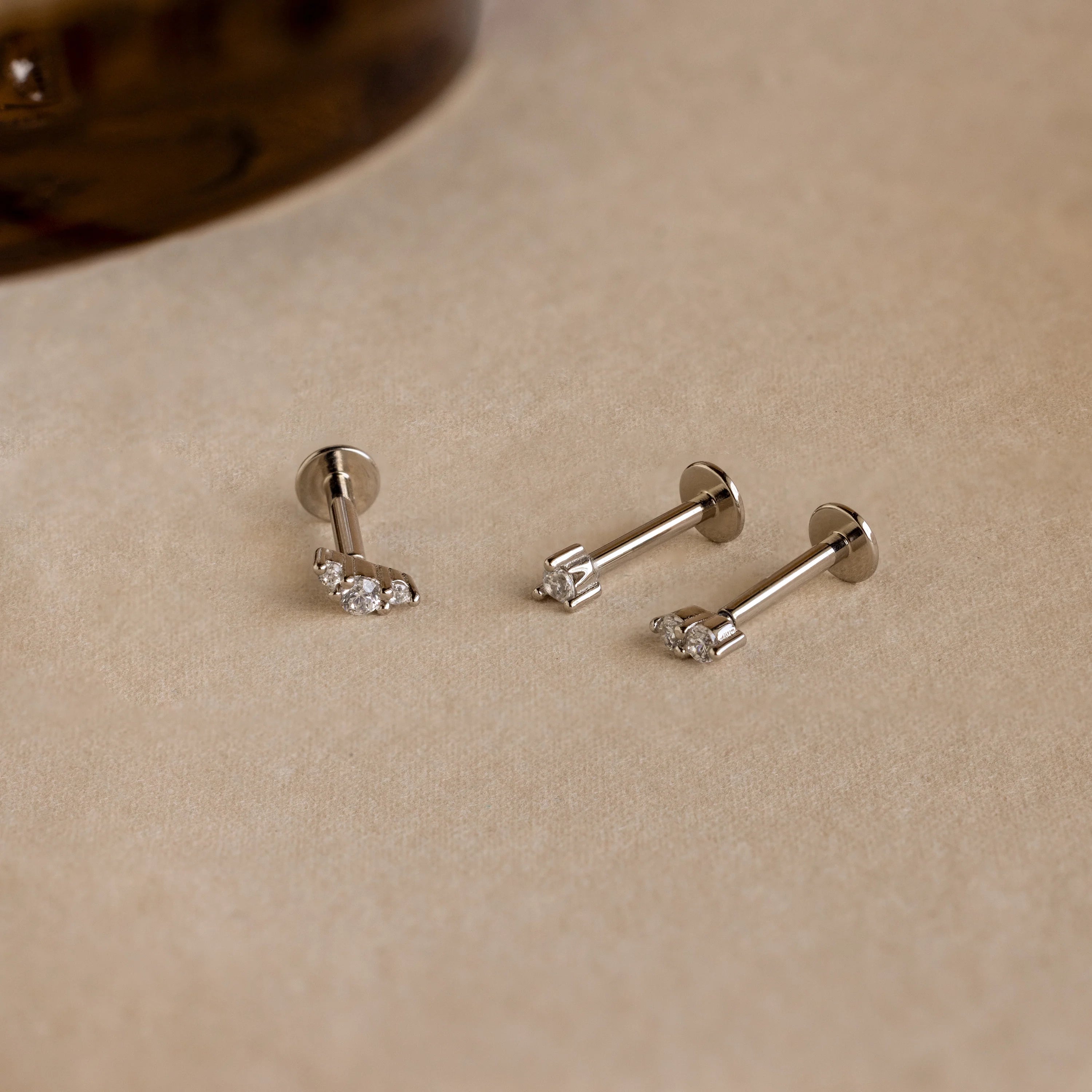 Diamond Flatback Studs Set Silver 18K Gold Plated