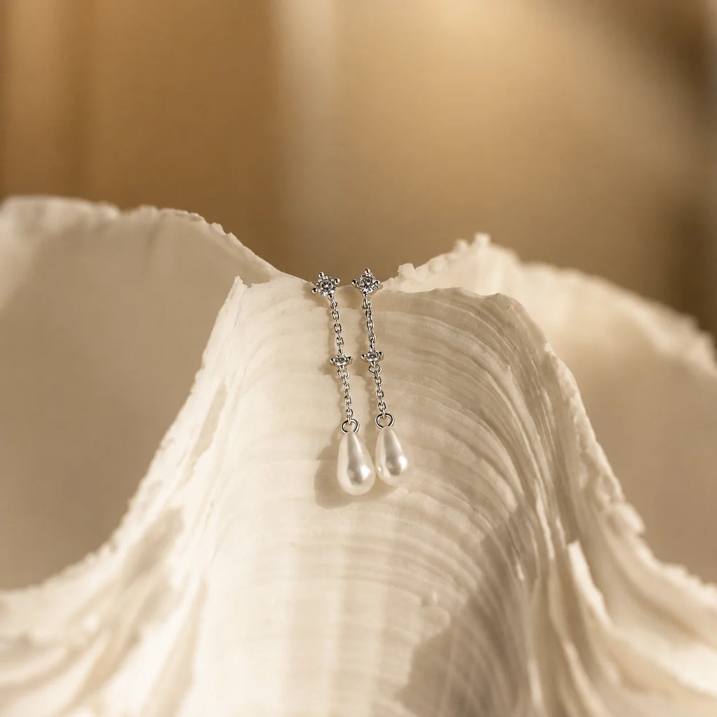 Diamond Pearl Chain Earrings