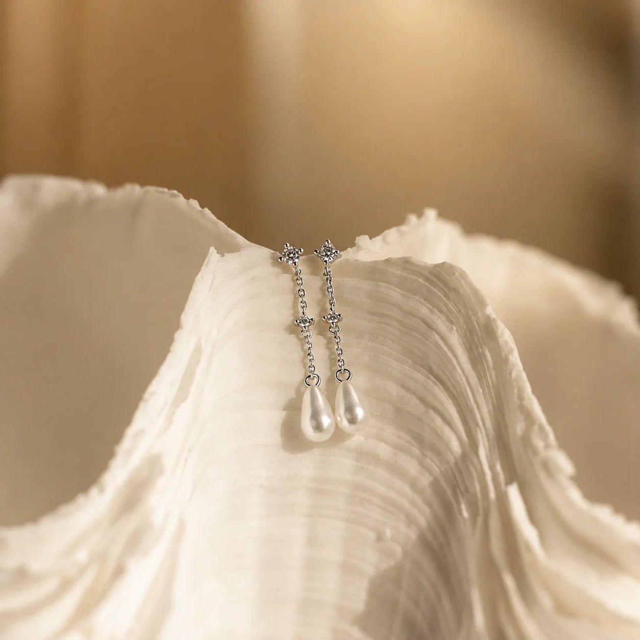 Diamond Pearl Chain Earrings