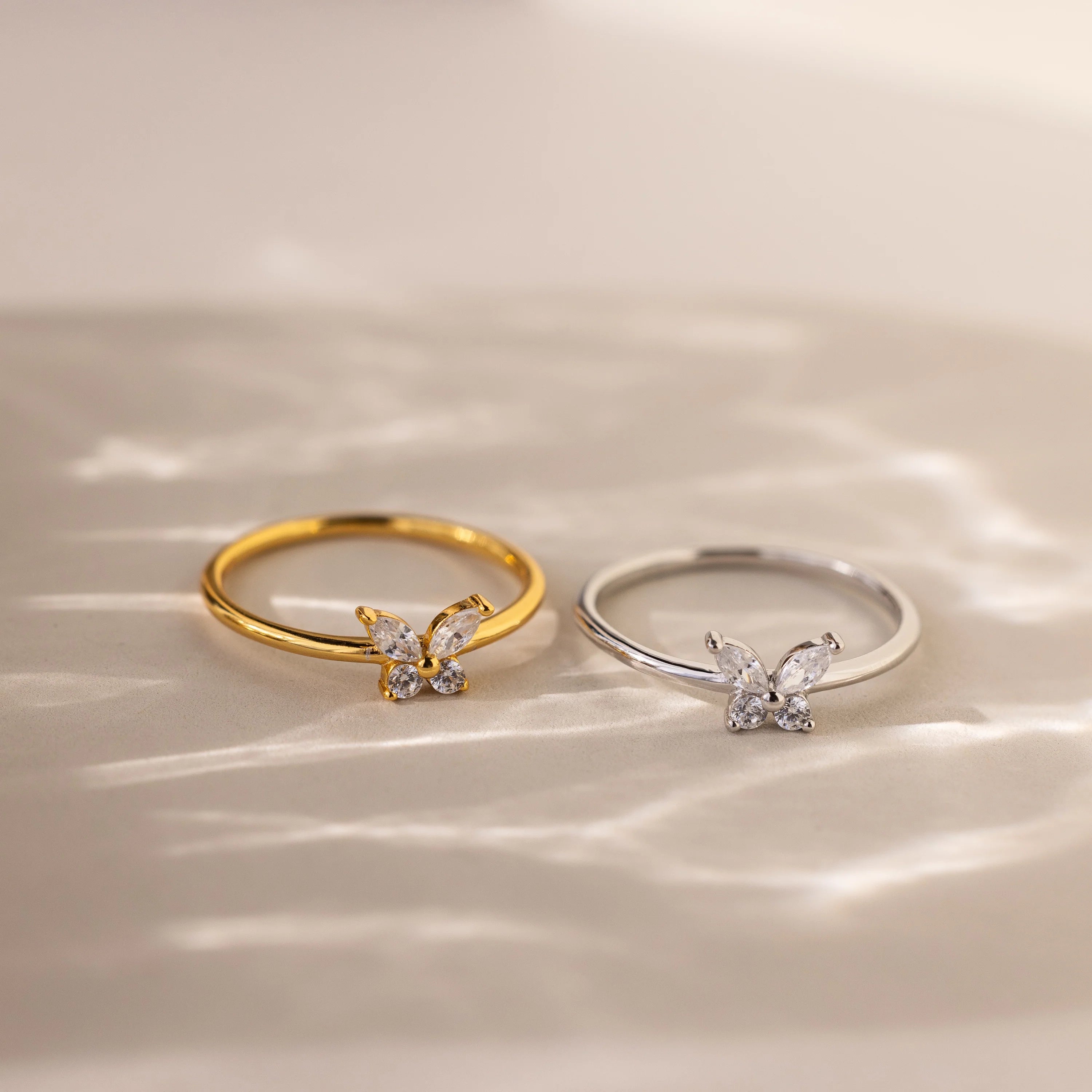 Diamond Butterfly Ring Silver 18K Gold Plated