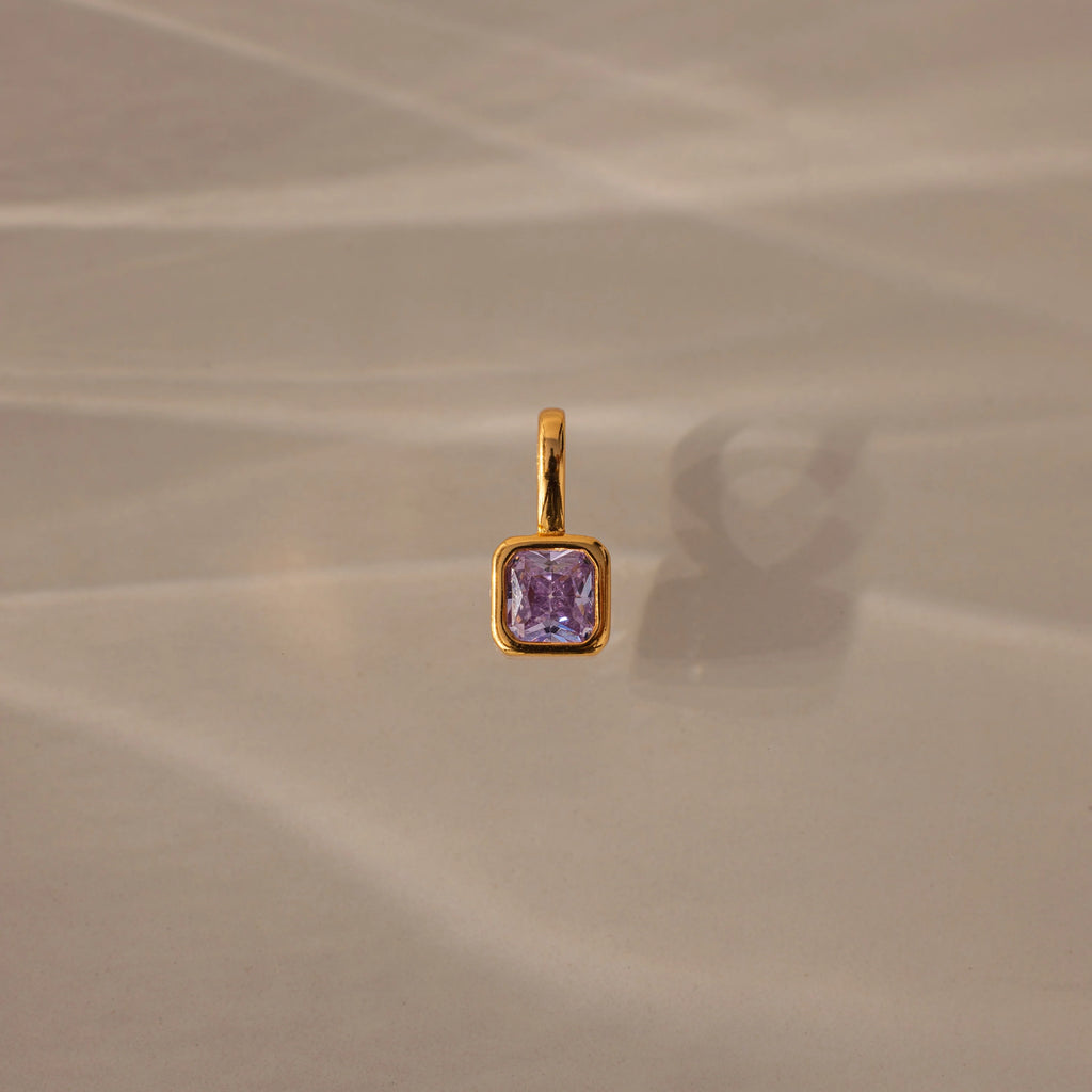 Square Bezel Birthstone Charm Silver 18K Gold Plated