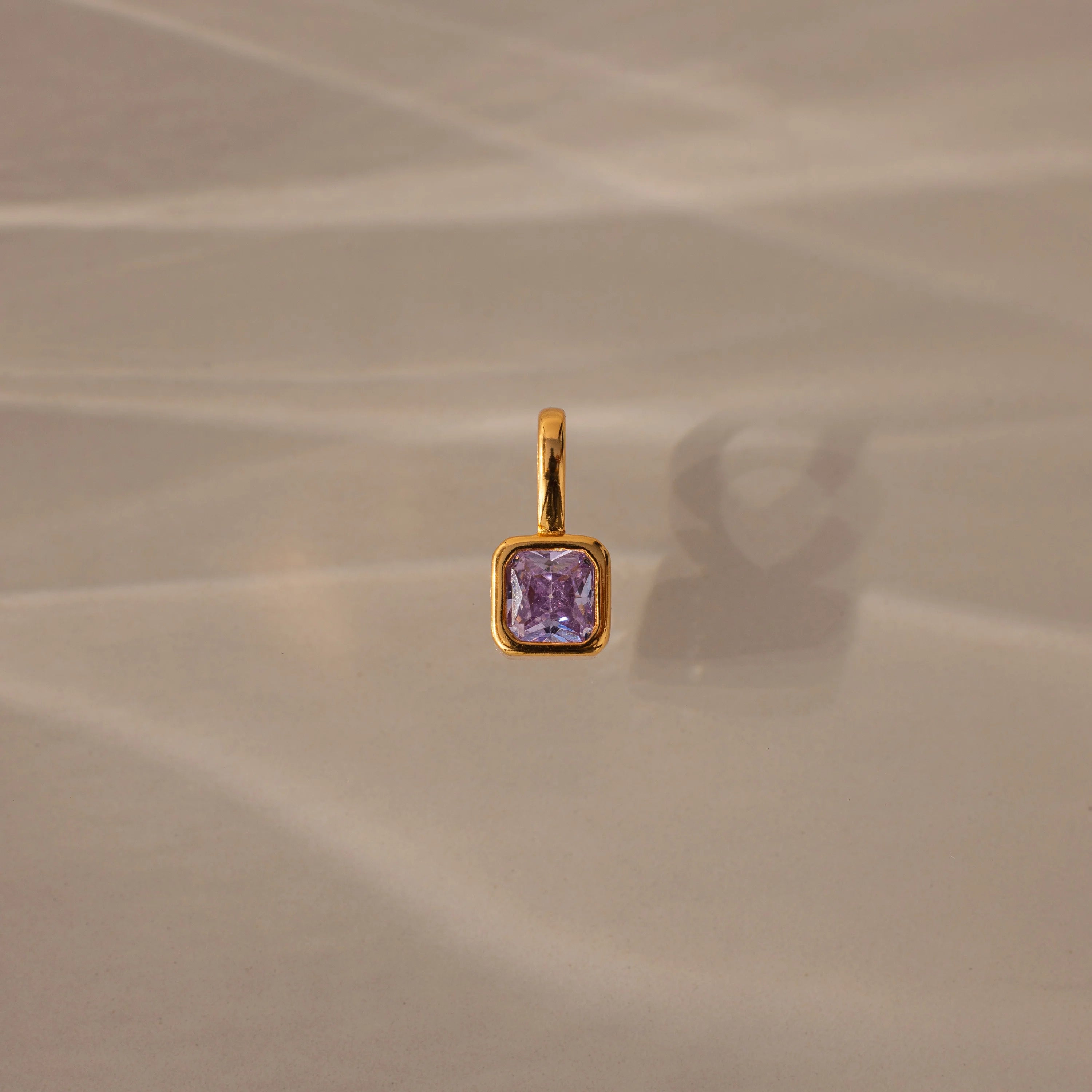 Square Bezel Birthstone Charm Silver 18K Gold Plated