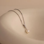 Diamond Pearl Droplet Necklace Silver 18K Gold Plated