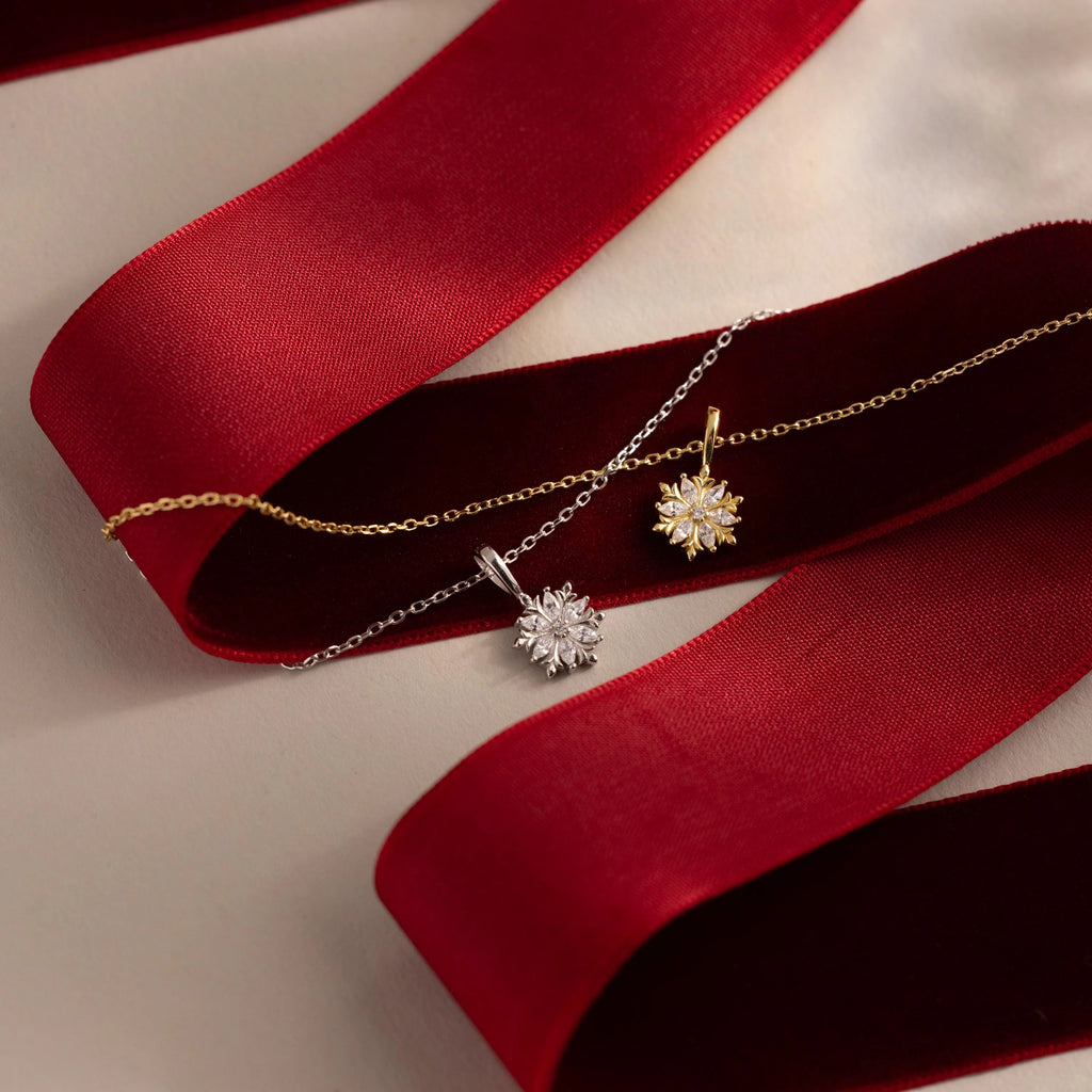 Diamond Poinsettia Necklace Silver 18K Gold Plated