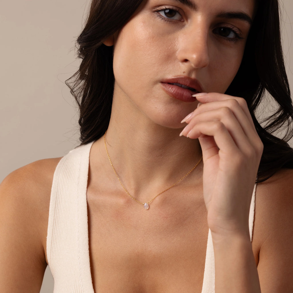 Teardrop Moonstone Necklace Silver 18K Gold Plated