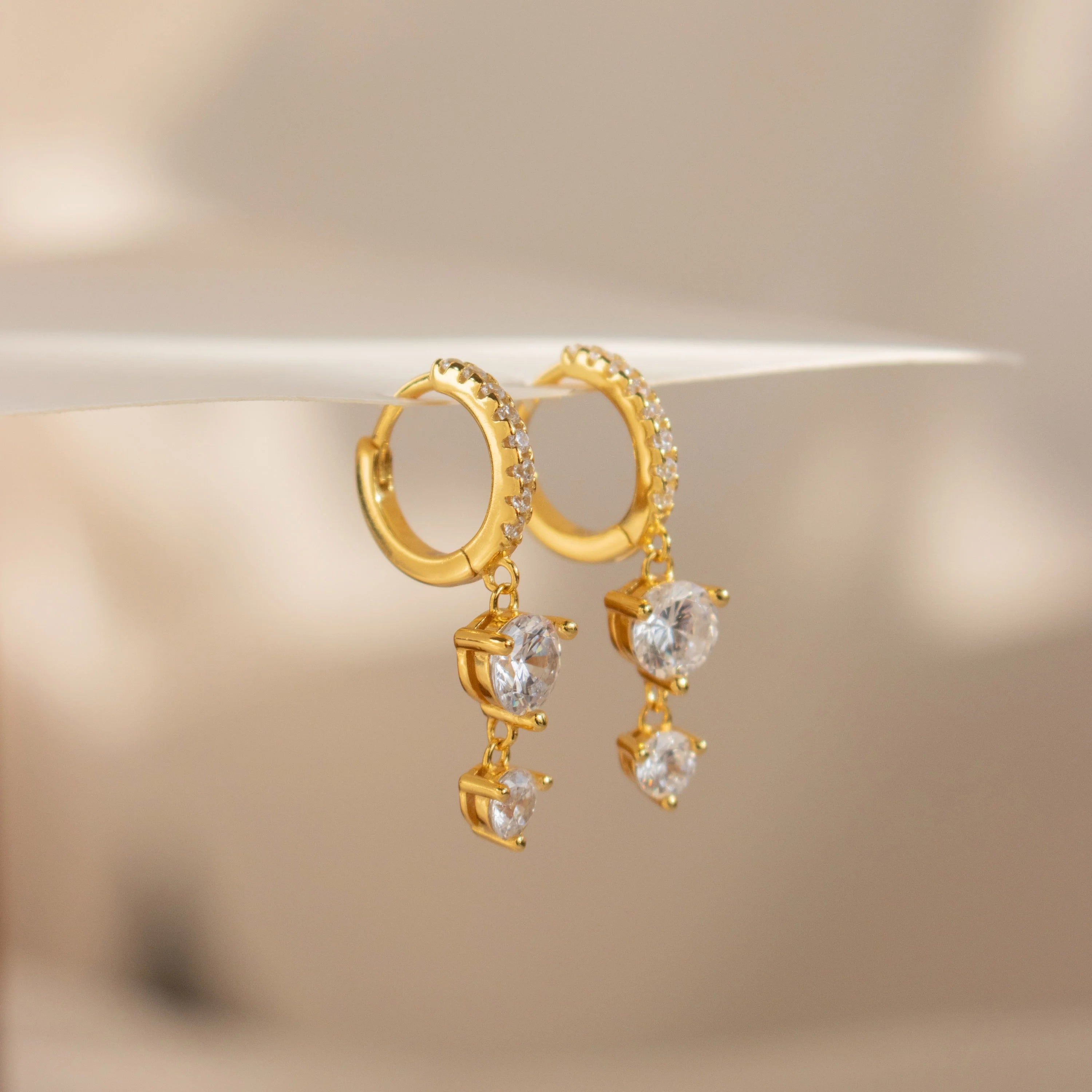 Diamond Pave Drop Huggies Silver 18K Gold Plated