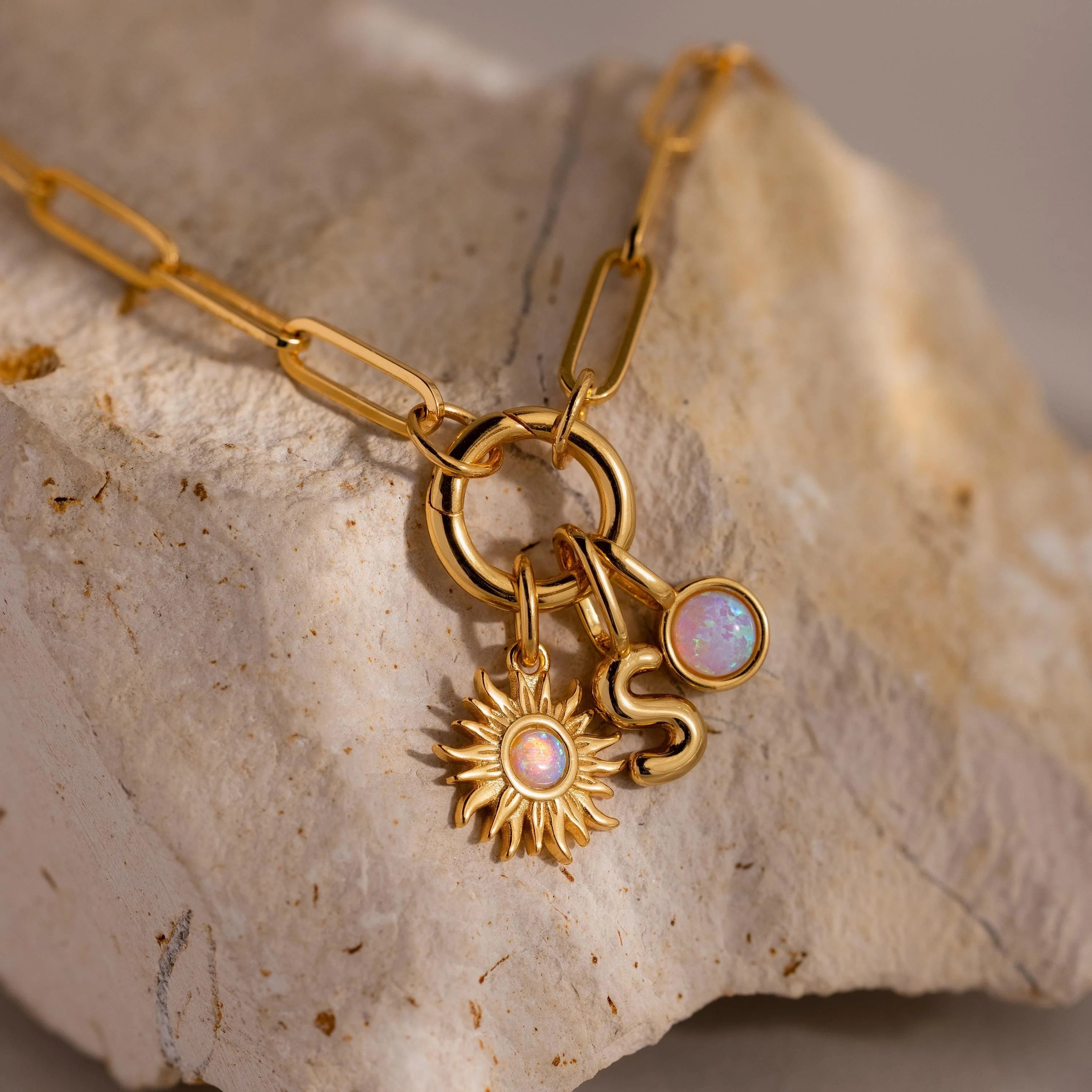 Opal Sun Charm Silver 18K Gold Plated