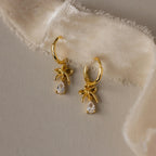 Diamond Teardrop Bow Charm Hoops Silver 18K Gold Plated