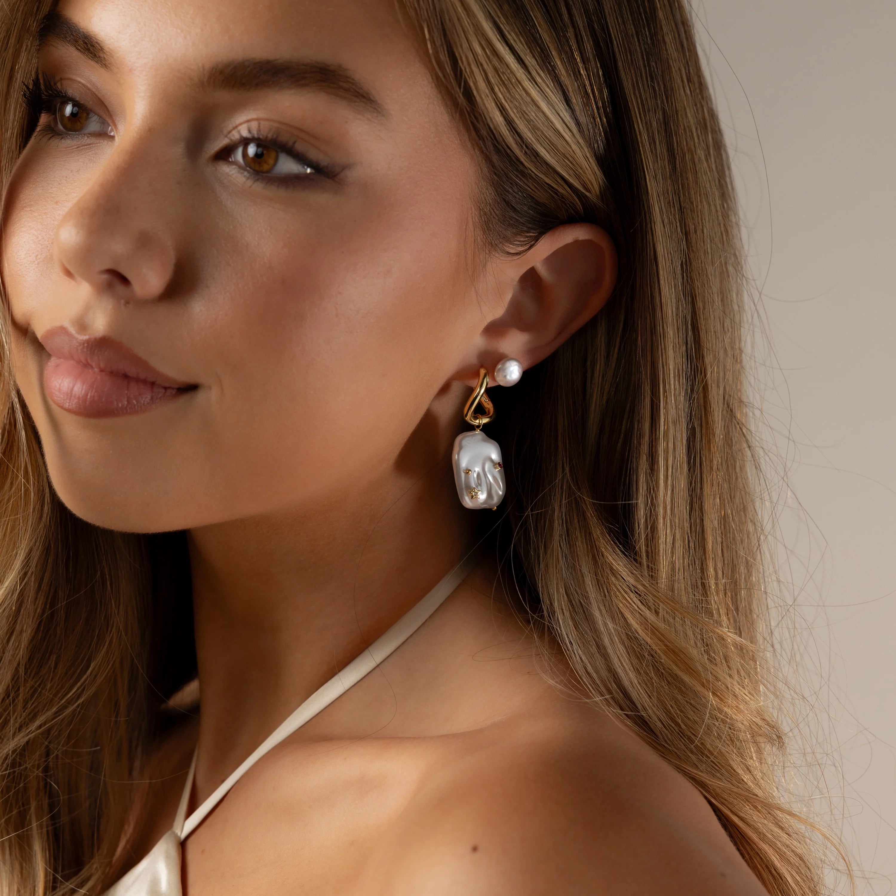 Celestial Baroque Pearl Charm Hoops Silver 18K Gold Plated