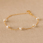 Pearl Station Bracelet Silver 18K Gold Plated