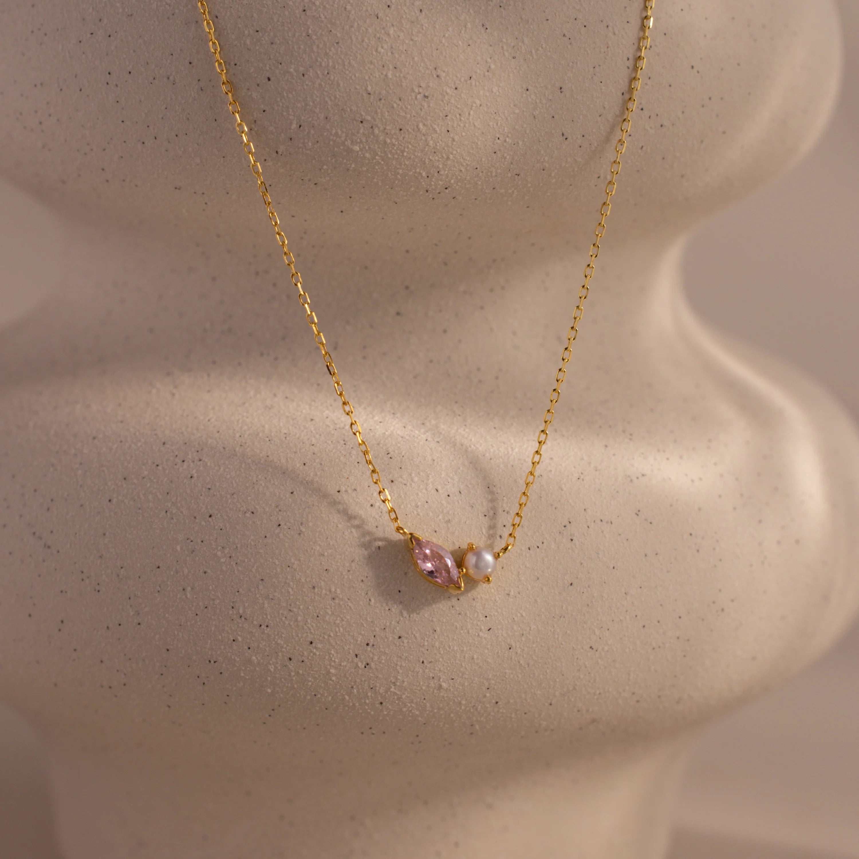 Marquise Birthstone Pearl Necklace Silver 18K Gold Plated