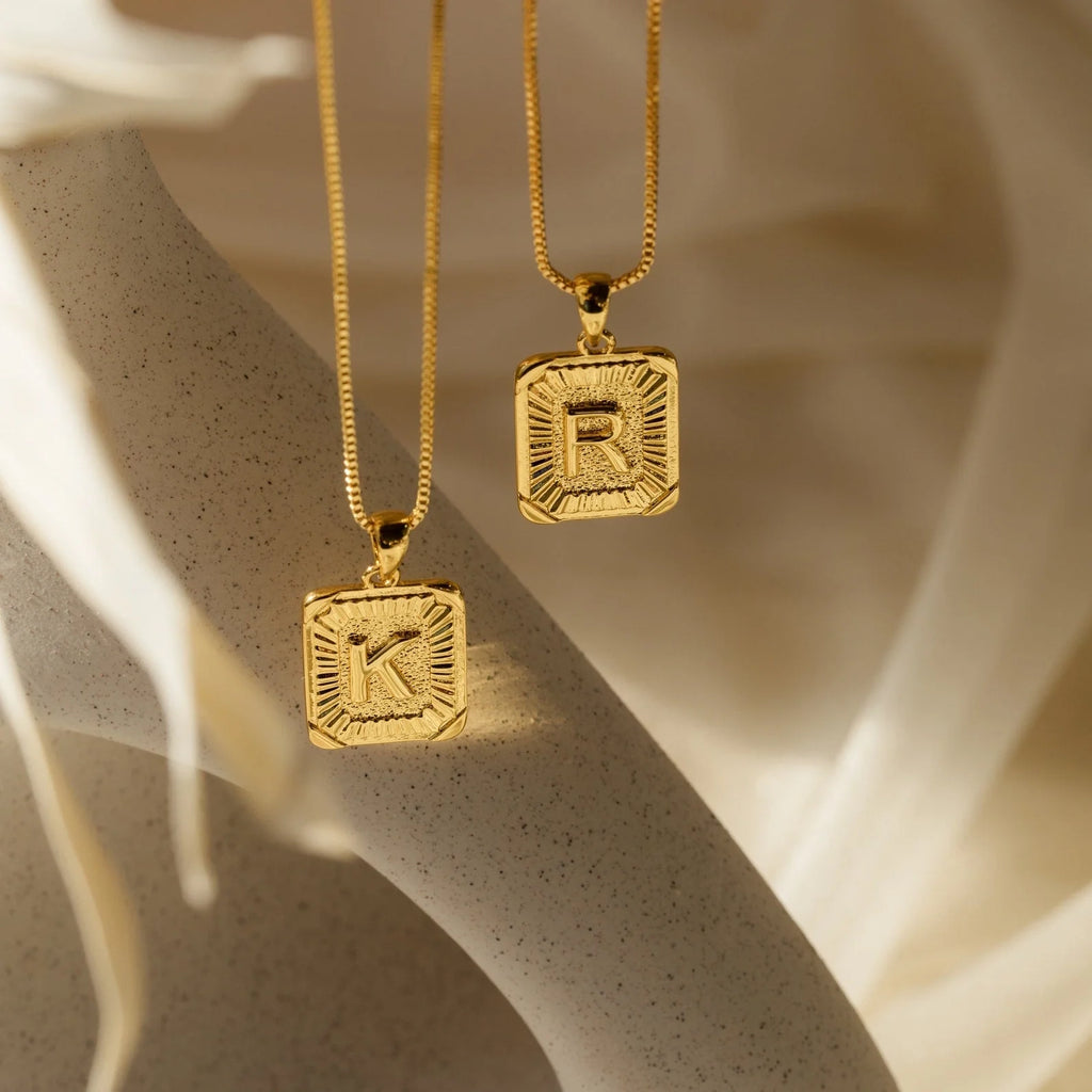 Personalized Initial Rectangle Pendant Necklace