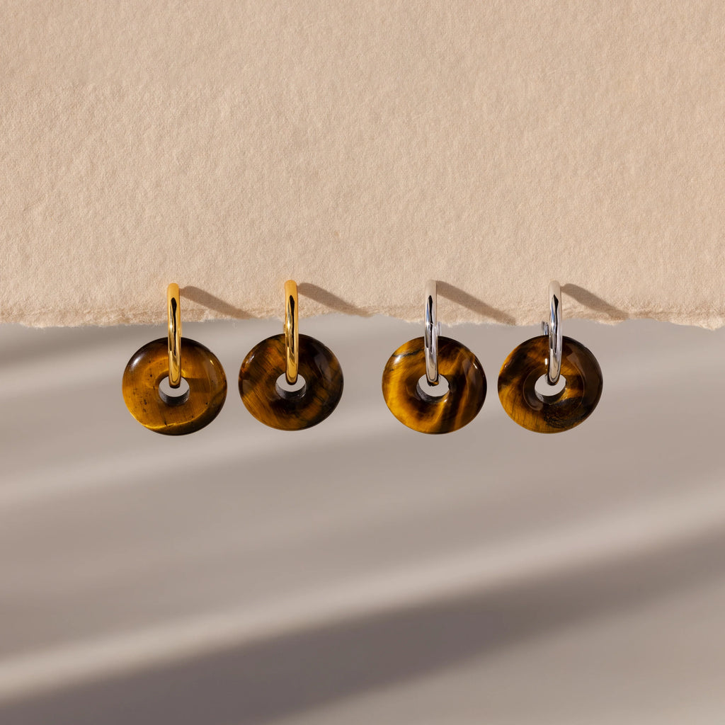 Tiger's Eye Duo Hoops Silver 18K Gold Plated