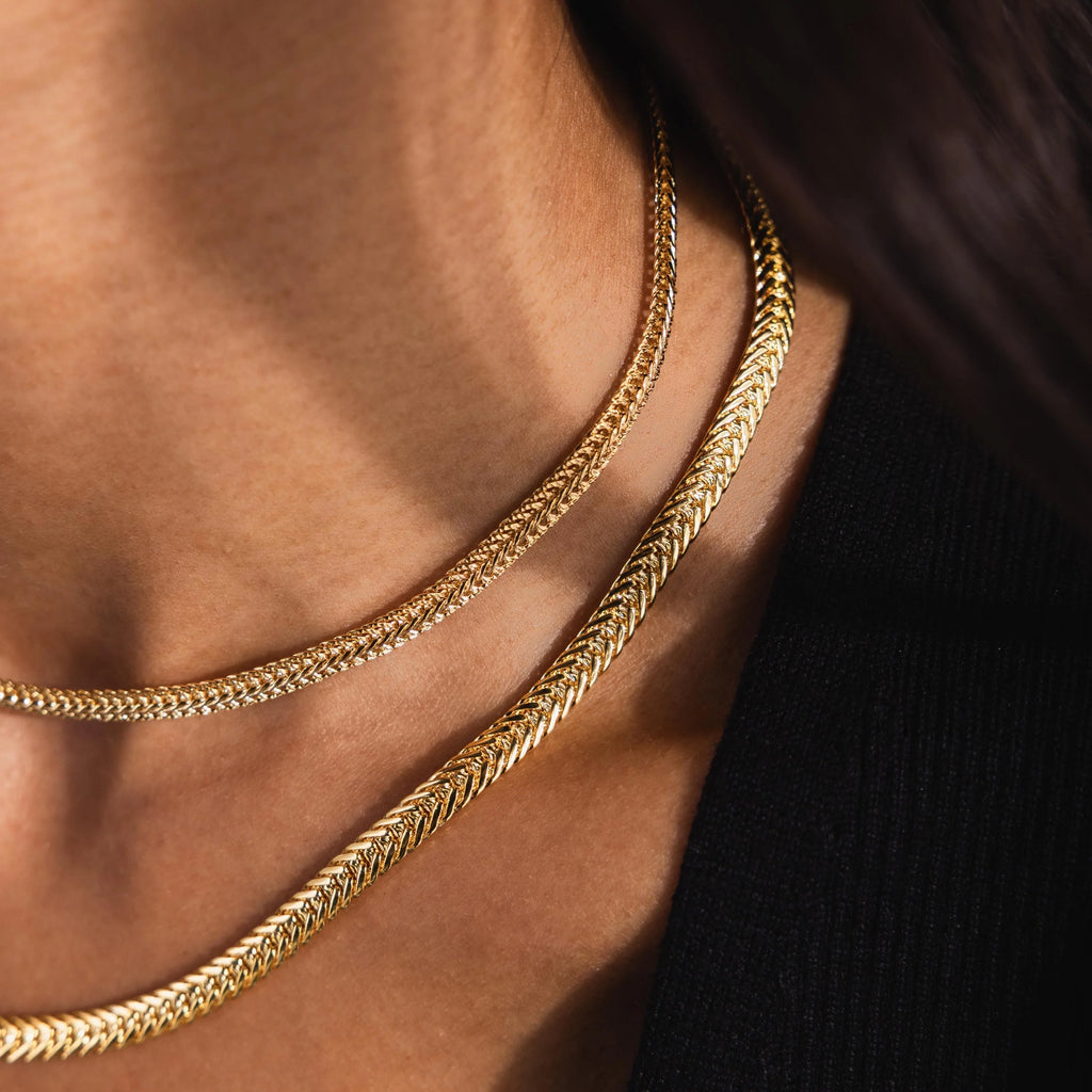 Thick Mesh Chain Necklace Silver 18K Gold Plated