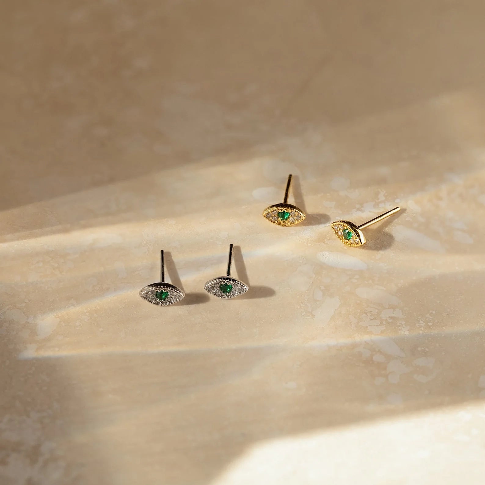 Emerald Evil Eye Charm Silver 18K Gold Plated