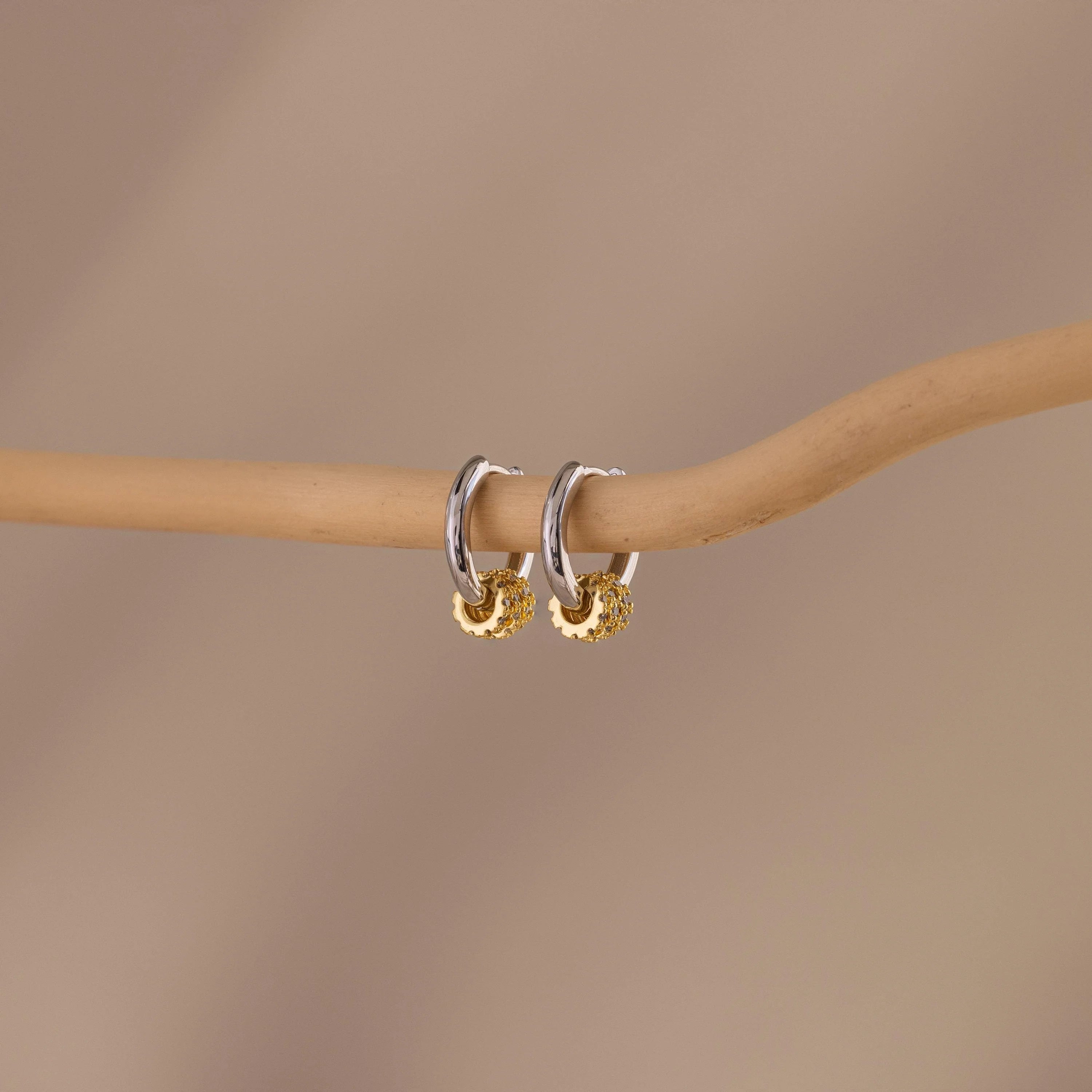 Mixed Metal Pave Hoops Silver 18K Gold Plated