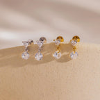 Diamond Heart Drop Flatback Studs Silver 18K Gold Plated