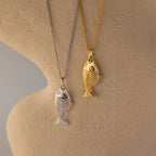 Fish Charm Necklace Silver 18K Gold Plated