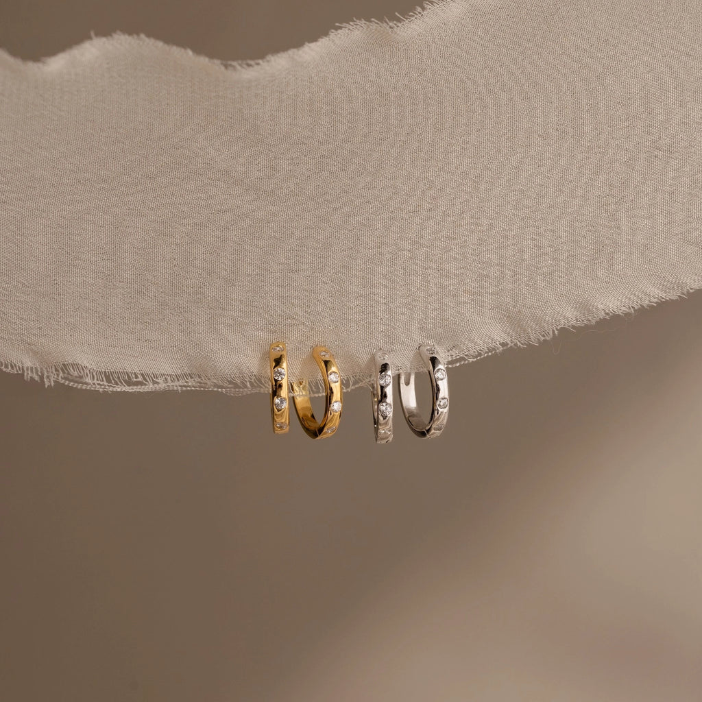 Mini Diamond Sprinkle Huggies Silver 18K Gold Plated
