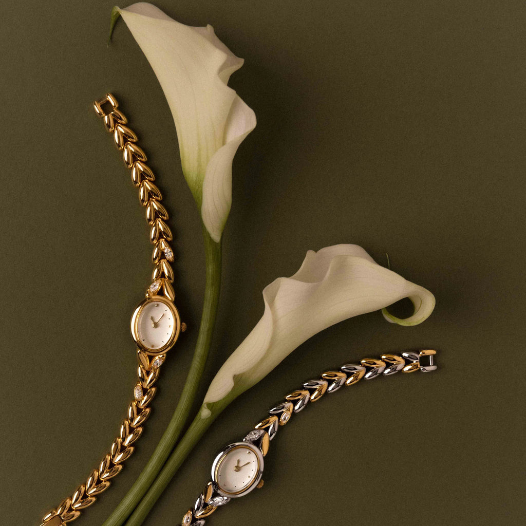 Diamond Chevron Link Timepiece Silver 18K Gold Plated