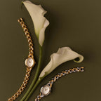 Diamond Chevron Link Timepiece Silver 18K Gold Plated