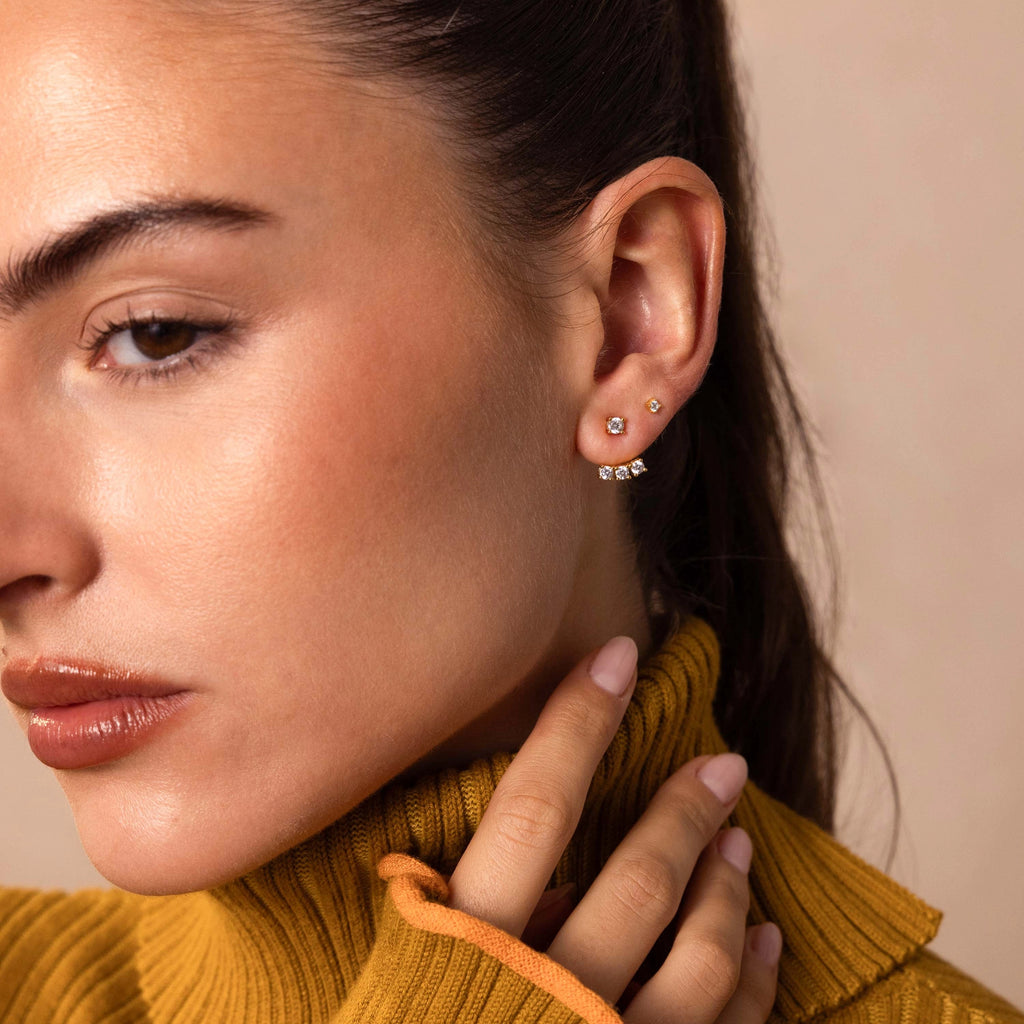 Diamond Cascade Ear Jackets Silver 18K Gold Plated