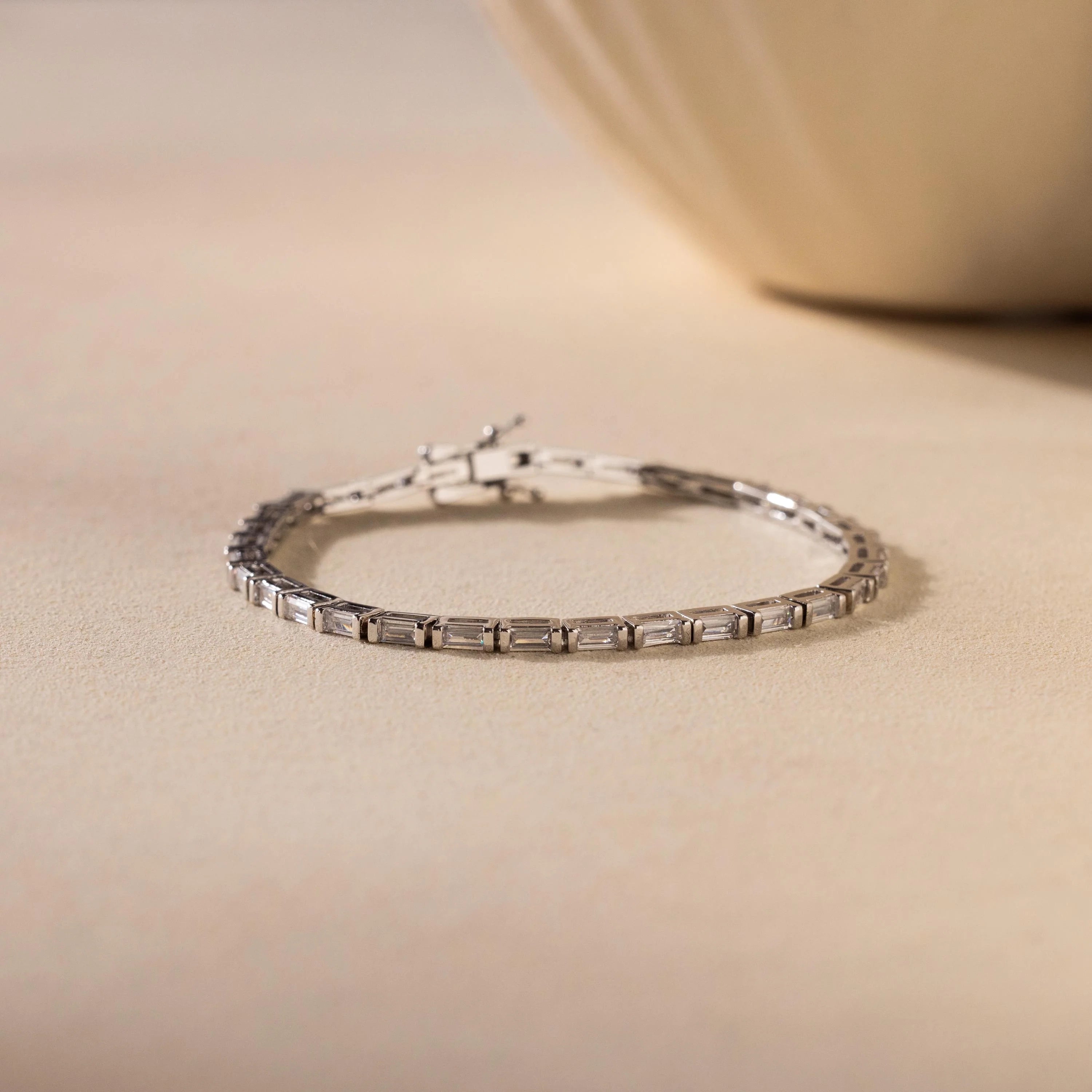 Baguette Diamond Tennis Bracelet Silver 18K Gold Plated