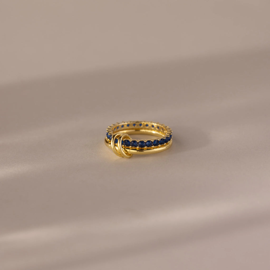 Duo Birthstone Eternity Band Linked Ring Set Silver 18K Gold Plated