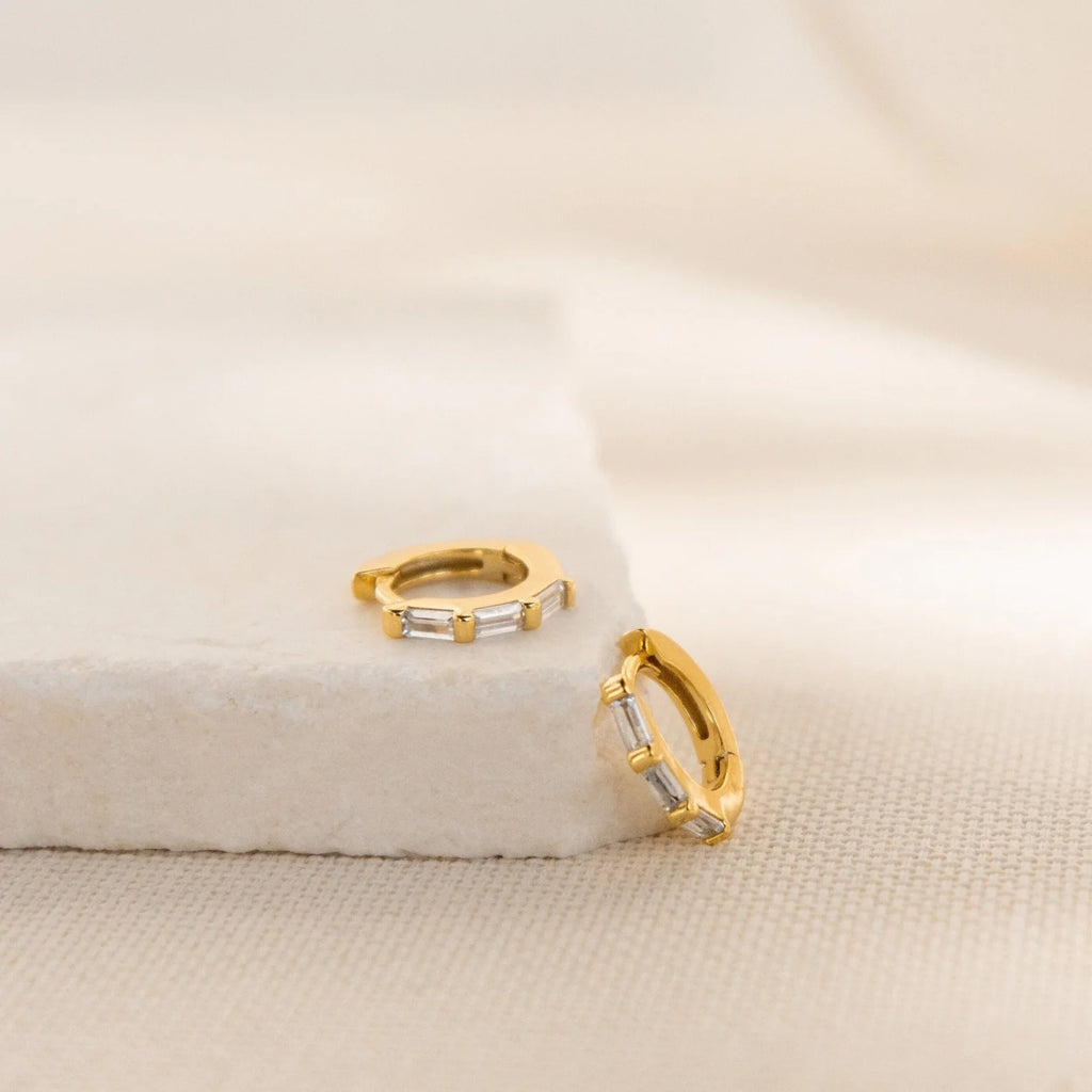 Dainty Baguette Cut Huggie Silver 18K Gold Plated