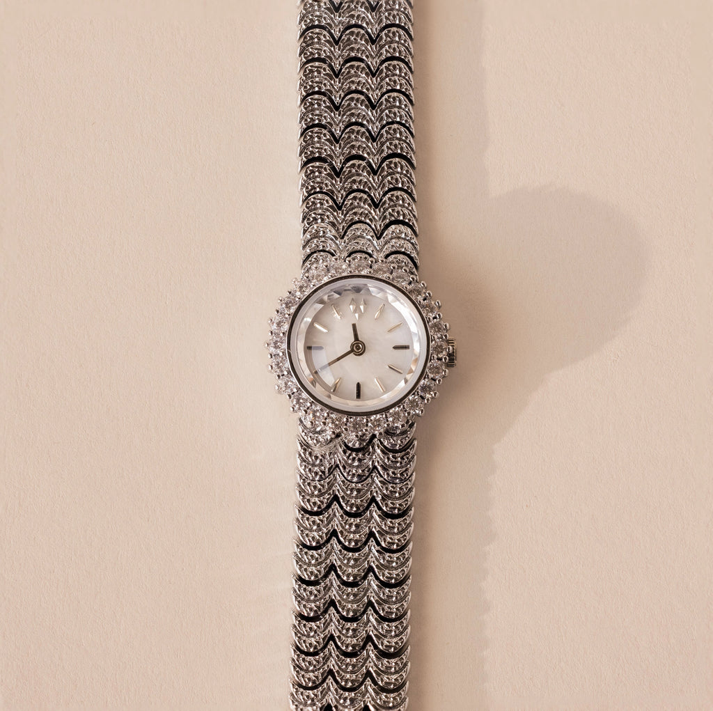 Diamonds Pave Scalloped Timepiece Silver 18K Gold Plated