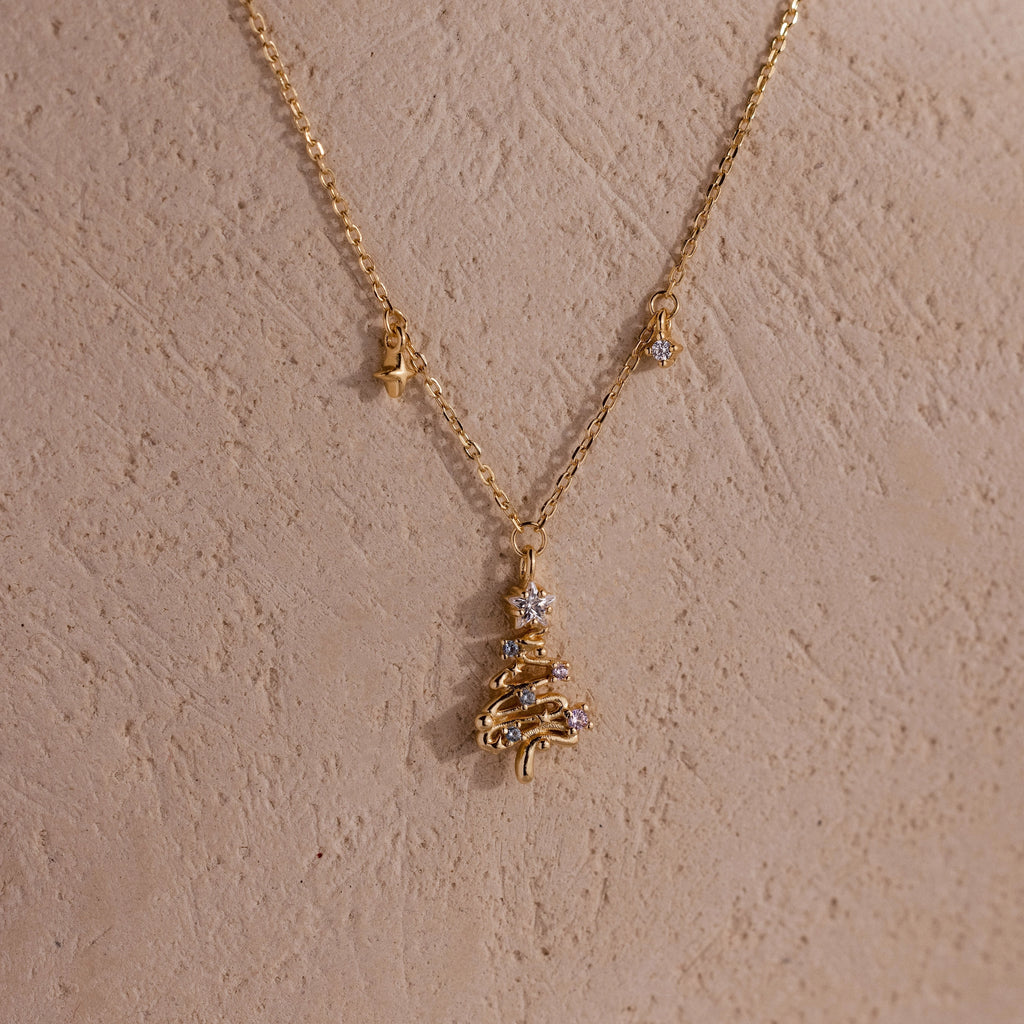 Holiday Diamond Tree Necklace Silver 18K Gold Plated