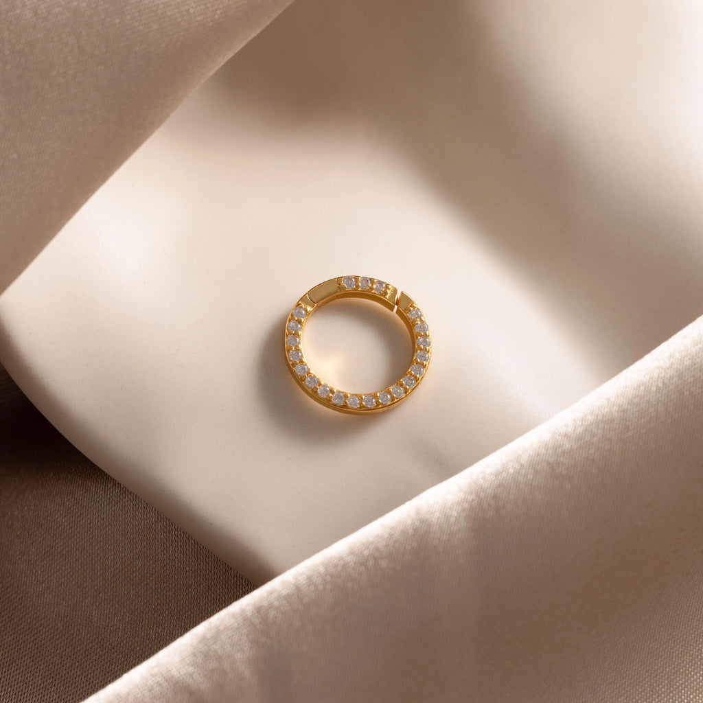 Pave  Emerald Charm Clip Silver 18K Gold Plated