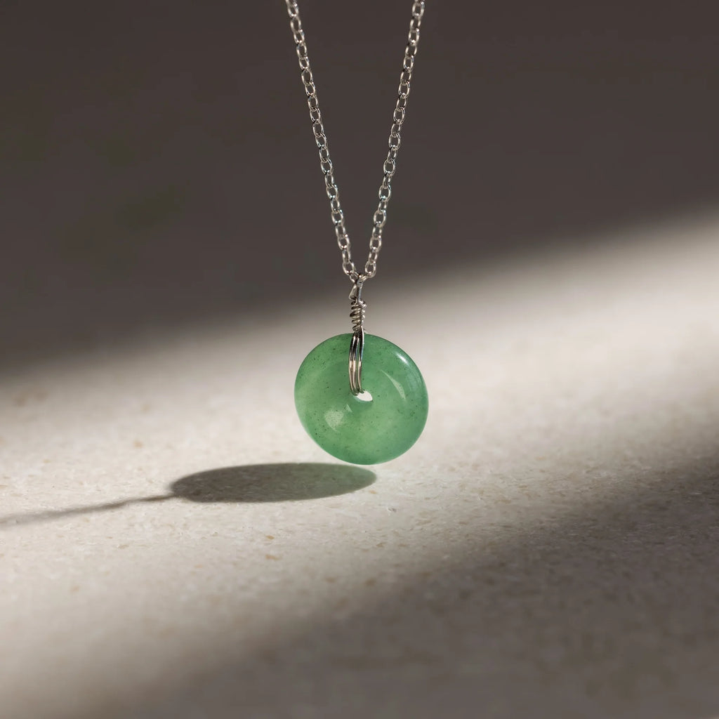 Round Jade Pendant Necklace Silver 18K Gold Plated
