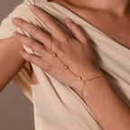 Moonstone Hand Ring Chain Bracelet Silver 18K Gold Plated