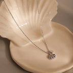 Diamond Seashell Charm Necklace Silver 18K Gold Plated