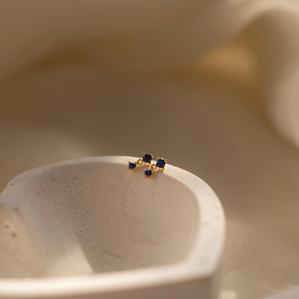 Birthstone Drop Studs  Silver 18K Gold Plated