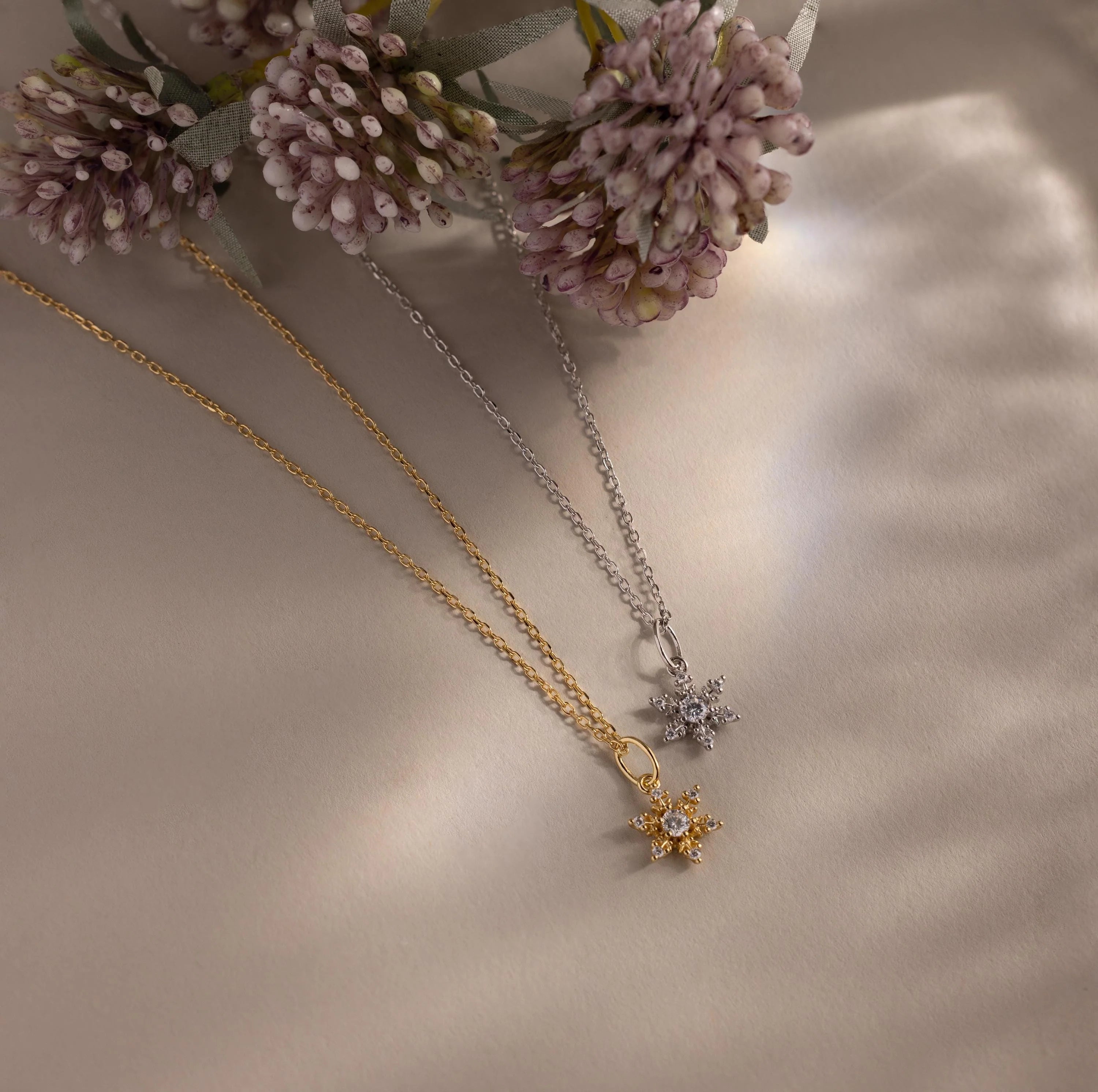 Diamond Snowflake Necklace Silver 18K Gold Plated