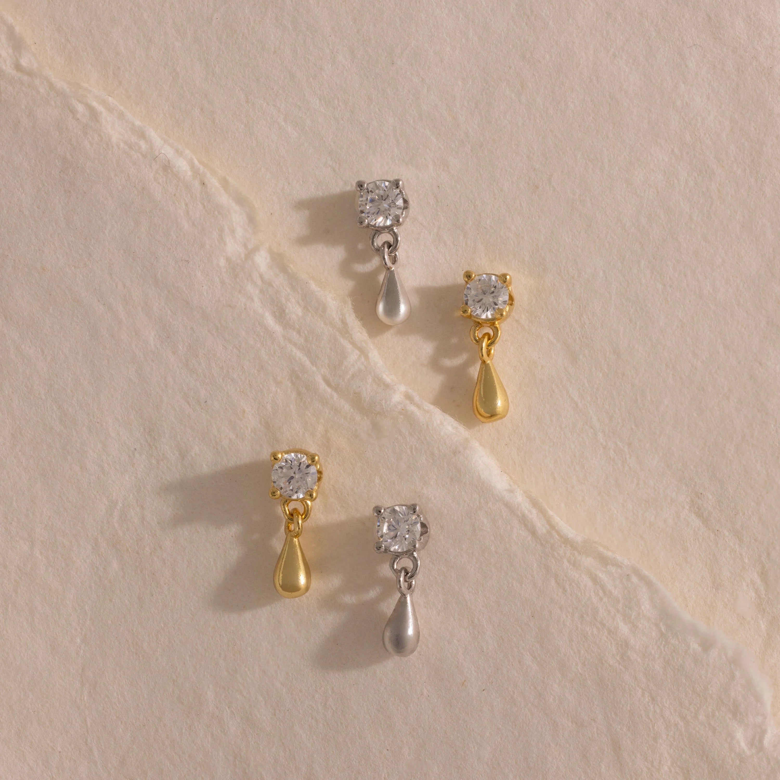 Diamond Droplet Studs Silver 18K Gold Plated