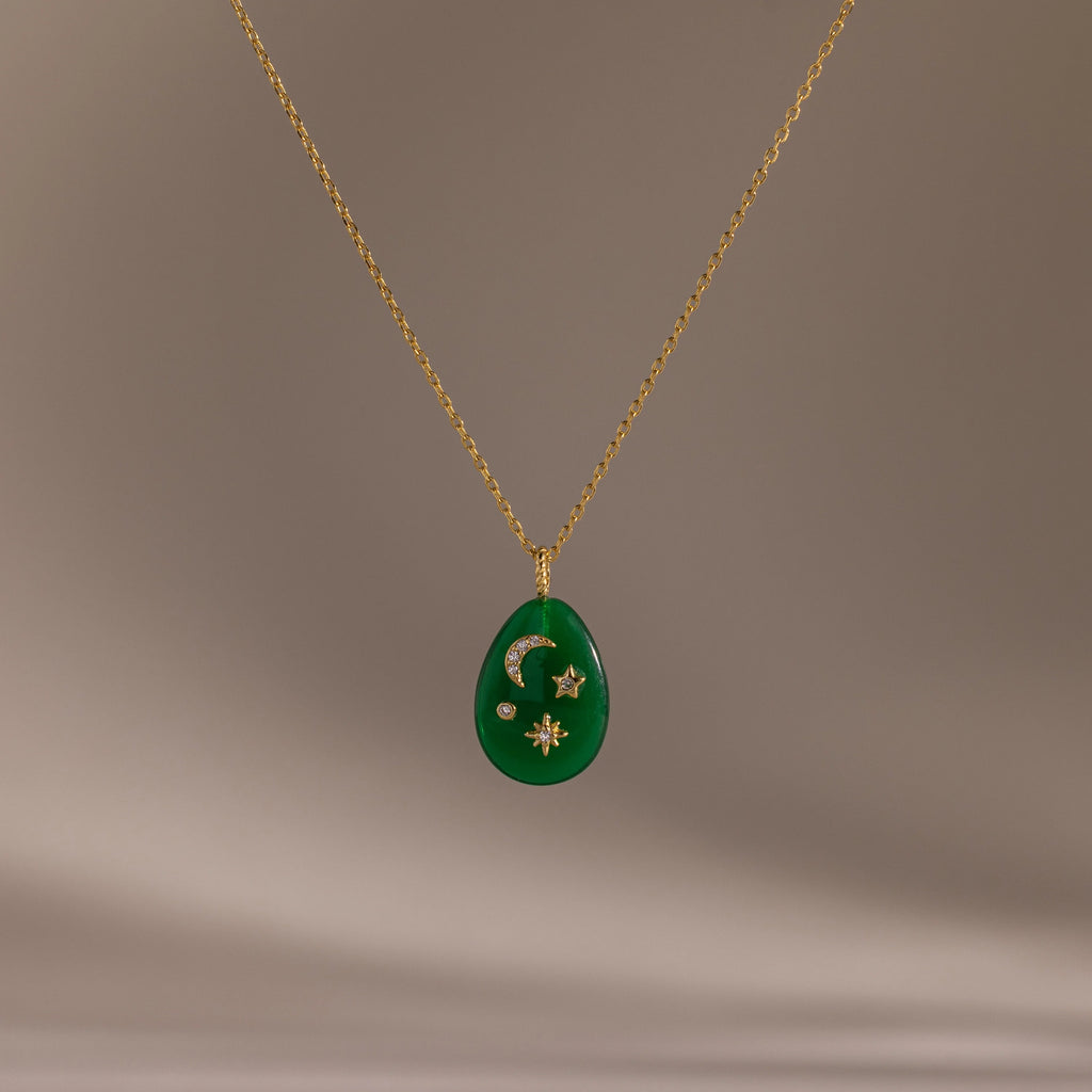 Diamonds Celestial Gemstone Pendant Necklace Silver 18K Gold Plated