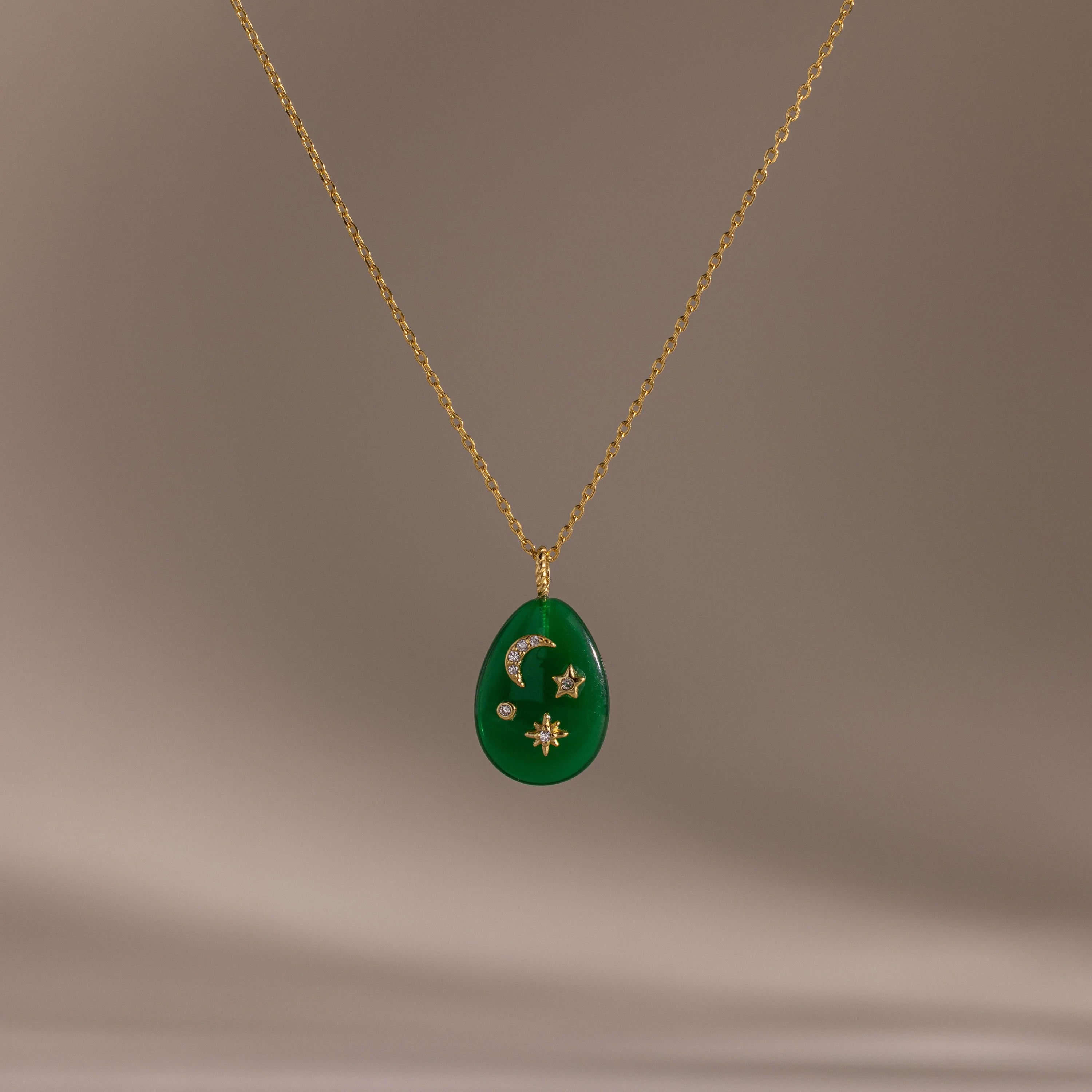 Diamonds Celestial Gemstone Pendant Necklace Silver 18K Gold Plated